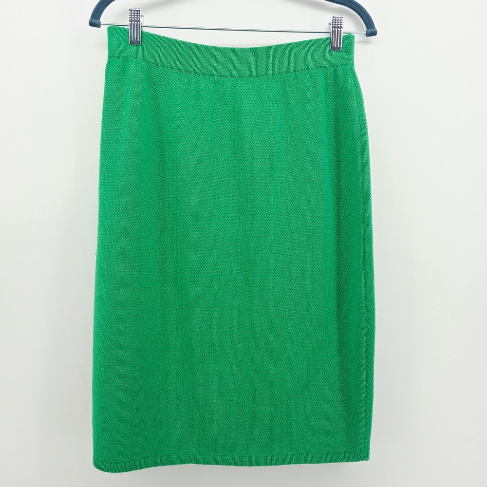 St. John Marie Gray Midi Green Santana Knit Pencil Skirt Sz 6 USA Made Vintage